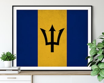 Barbados Flag Art, Barbados Flag Print, Flag Poster, Country Flags, Flag Painting, Barbados Poster, Wall Decor, Gifts, Flag Wall Art