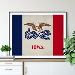 Iowa Flag Art, Iowa Flag Print, Iowa Poster, State Flags, Iowa Art, Iowa Gifts, Iowa Wall Art, Living Room Wall Decor, Contemporary Prints