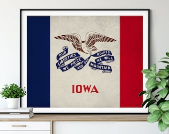 Iowa Flag Art, Iowa Flag Print, Iowa Poster, State Flags, Iowa Art, Iowa Gifts, Iowa Wall Art, Living Room Wall Decor, Contemporary Prints