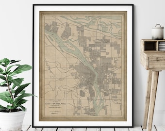 1901 Portland Oregon Map Print, Vintage Portland Map Art, Antique Map, Portland Art, Old Maps, Living Room Art, Portland Print, History Gift