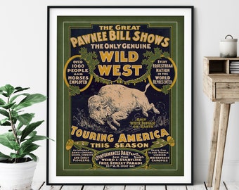 1903 Vintage Pawnee Bill Print - Wild West Art, Antique Wild West Print, Cowboy Art, Buffalo Poster, Western Decor, Cowboy Print, Gift