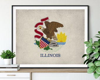 Illinois Flag Art, Illinois Flag Print, State Flag Poster, Vintage Flag Painting, Patriotic Gifts, Illinois State Pride, Illinois Prints