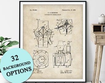 Locomotive Smoke Stack Patent Print - Customizable Railroad Blueprint Plan, Train Lover Gift, Train Poster, Railway Art, Train Buff, Railfan