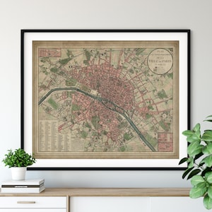 1821 Paris France Carte, Vintage Map Art, Antique Map Print, Paris Map, Old Map, Paris Print, Paris Poster, Paris Art, Français Gift, France Art