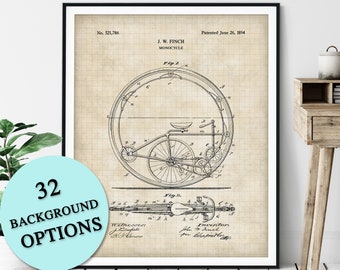 Monocycle Patent Print - Monowheel, Customizable Blueprint, Transportation Plan Poster, Unicycle Art, Bicycle Gift, Cyclist Wall Art, Bike