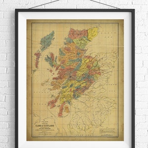 1899 Clans of Scotland Map Print, Vintage Map Art, Antique Map, Scottish Wall Art, Scotland Art, Scotland Print, History Gift, Old Maps