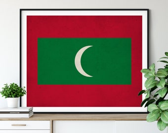 Maldives Flag Art, Maldives Flag Print, Flag Poster, Country Flags, Flag Painting, Maldives Flag Poster, Gift Ideas, Housewarming Gift