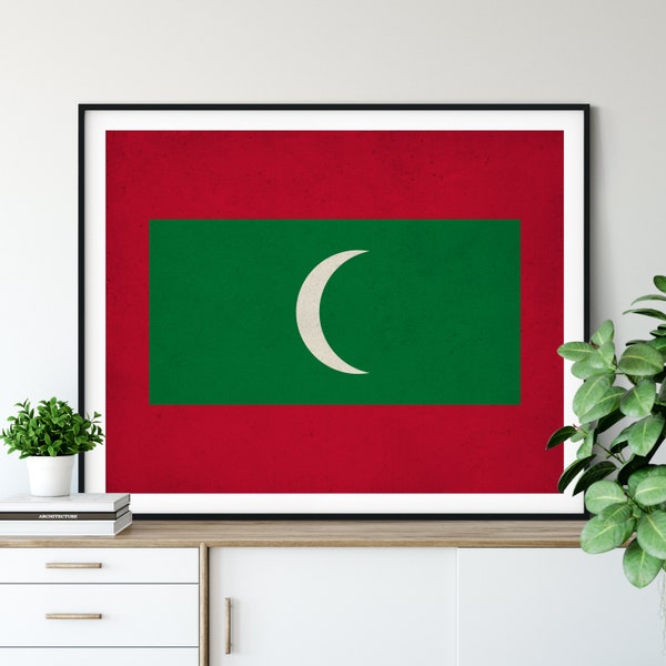 Maldives Flag Art, Maldives Flag Print, Flag Poster, Country Flags, Flag Painting, Maldives Flag Poster, Gift Ideas, Housewarming Gift