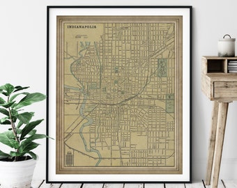 1901 Indianapolis Indiana Map Print, Vintage Map Art, Antique Indianapolis Map, Old Maps, Living Room Art, Indianapolis Art, Indiana Gifts