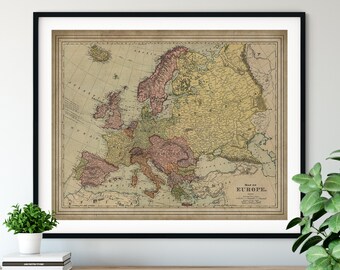 1897 Europe Map Print, Vintage Map Art, Antique Map, History Gift, Old Map, Spain, France, Germany, Italy, Russia, UK, European Gifts