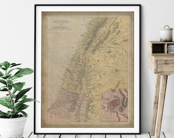 1912 Palestine Map Print, Vintage Palestine Map Art, Antique Map, Palestine Art, Old Map, Palestine Print, Home Office Wall Art, Palestinian