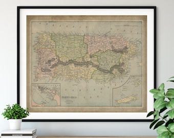 1901 Puerto Rico Map Print, Vintage Map Art, Antique Porto Rico Map, Old Map, Ponce, Bayamon, Arecibo, Guayama, Aguadilla, Puerto Rico Art