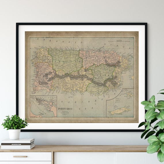 1901 Puerto Rico Map Print Vintage Map Art Antique Porto | Etsy