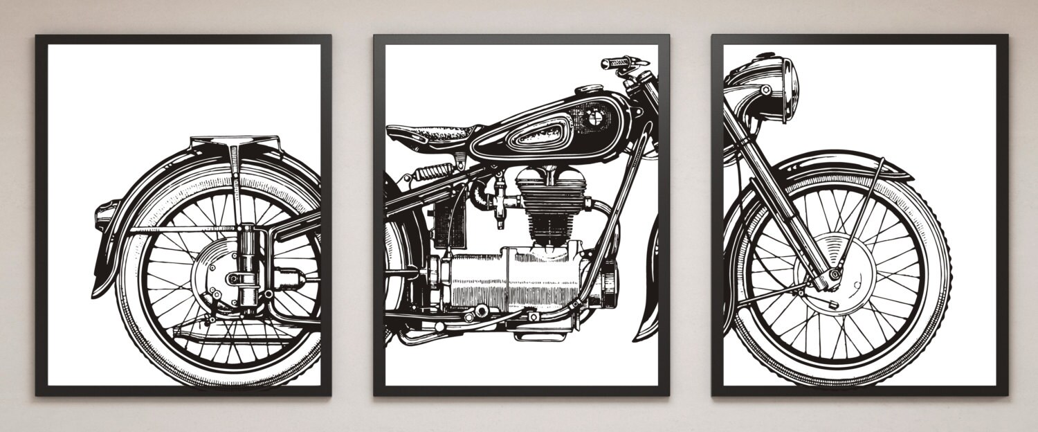 Motorcycle Print Set, Motorcycle Panel Art, Panel Wall Art, Motorcycle ...