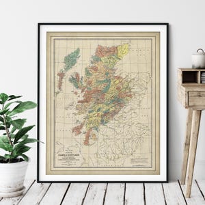 Impression de carte des clans d'Écosse de 1899 - art de la carte vintage, origine du nom de famille écossais, art mural ancien nom de famille d'Écosse, histoire familiale, cartes anciennes