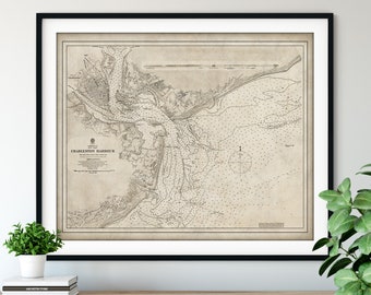 1882 Charleston Harbor, SC Map Print - Vintage Map Art, Antique Map, Old Map Poster, Atlas Wall Art, Sullivans Island, Folly, Morris, James