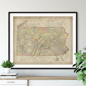 1897 Pennsylvania Map Print, vintage Map Art, Antique Map, Old Map, County Map Wall Art, State Map, Pennsylvania Art, Pennsylvania Print