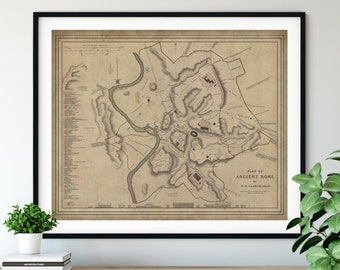 1830 Ancient Rome Map Print, Vintage Map Art, Antique Map, Old Map, Ancient Rome Art, Ancient Rome Print, Rome Gift,