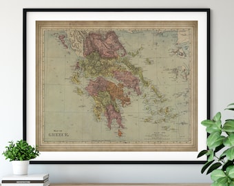 1897 Greece Map Print, Vintage Greek Map Art, Antique Map, Old Map, Greece Print, Greece Art, Athens, Larissa, Skyros, Greece Gifts, Attica