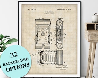 Antique Folding Camera Patent Print - Customizable Film Camera Blueprint, Photographer Gift, Photography Poster, Photo Studio Wall Decor