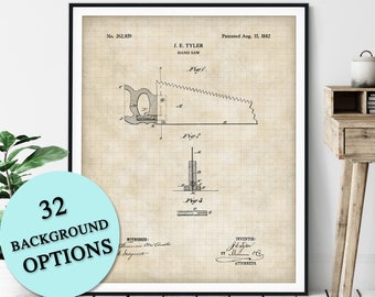 Hand Saw Patent Print - Customizable Carpentry Blueprint, Tool Plan Poster, Carpenter Gift, Wood Working Art, Workshop Wall Art, Handyman