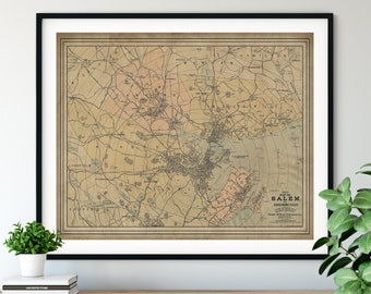 1903 Salem Massachusetts Map Print, Vintage Map Art, Antique Map, Wall Art, Massachusetts Art, History Gift, Massachusetts Print, Wall Decor