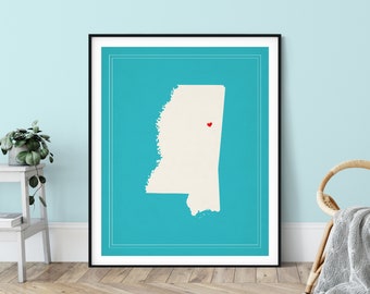 Custom Mississippi State Art, Customized State Map Art, Personalized, Mississippi Art, Heart Map, Mississippi Map, Love, Mississippi Print