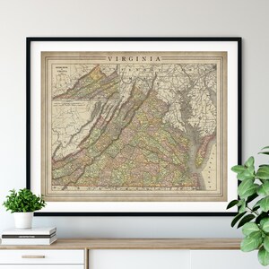 1897 Virginia Map Print, vintage Map Art, Antique Map, Old Map, Virginia Wall Art, Virginia Art, Virginia Print, Moving Gift, State, County