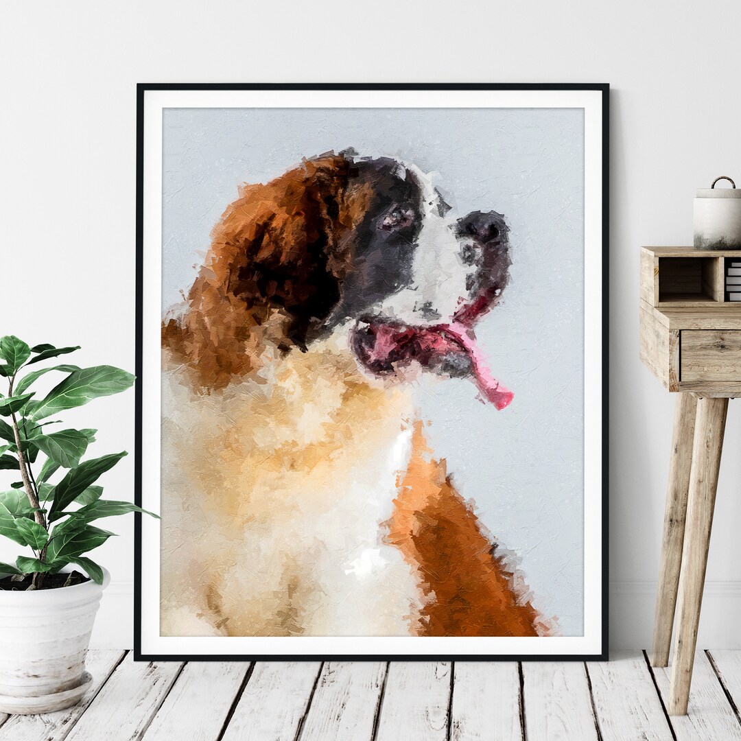 St Bernard Print, St Bernard Art, Saint Bernard Gifts, Dog Portrait Oil