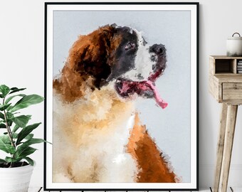 St Bernard Print, St Bernard Art, Saint Bernard Gifts, Dog Portrait Oil Painting, Dog Lover Gift, Dog Decor, Dog Artwork, Dog Wall Art