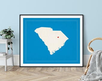 Custom South Carolina Art, Personalized SC State Art, Customized State Map Art, Heart Map Print, South Carolina Map, South Carolina Print,