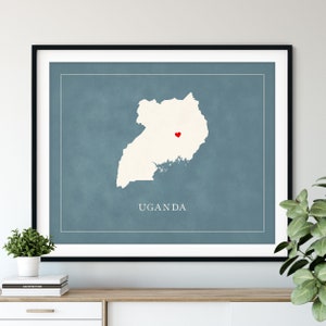 Custom Uganda Map Art, Heart Over ANY City, Customized Country Map Silhouette, Personalized Gift Hometown Love Print Travel Heart Map Decor