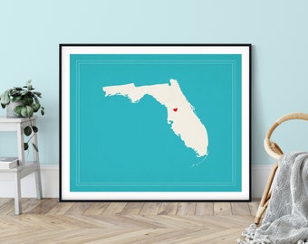 Custom Florida State Art, Customized State Map Art, Personalized Gift, Florida Art, Heart Map, Florida Map, Hometown Love Map, Florida Print