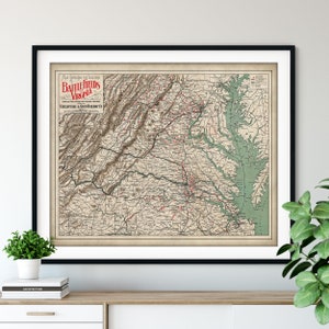 1892 Battlefields of Virginia Map Print - vintage Civil War Battle Map Art, American History Gift, Antique Map Wall Art, Old Map Poster