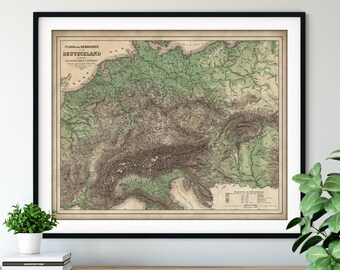 1857 Germany Mountain Map Print - Vintage Topography Map Art, Antique Map, Old Map Poster, History Buff Gift, History Teacher Wall Art, Gift