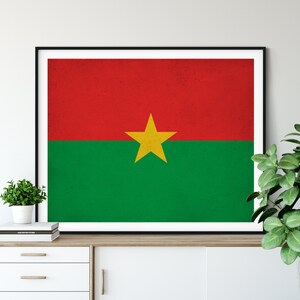 Burkina Faso Flag Art, Burkina Faso Flag Print, Vintage Flag Poster, Country Flags, Flag Painting, Wall Decor, African Flags, Wall Art Gift