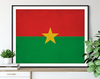 Burkina Faso Flag Art, Burkina Faso Flag Print, Vintage Flag Poster, Country Flags, Flag Painting, Wall Decor, African Flags, Wall Art Gift