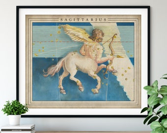 Antique Sagittarius Print - Astrology Art, Zodiac Wall Decor, Celestial Wall Art, Horoscope Gift, Astrological Sign, Constellation Poster