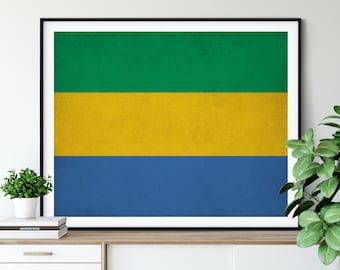 Gabon Flag Art, Gabon Flag Print, African Flags, Country Flags, Flag Painting, Gabon Painting, Gabon Print, Wall Art,Housewarming Gifts