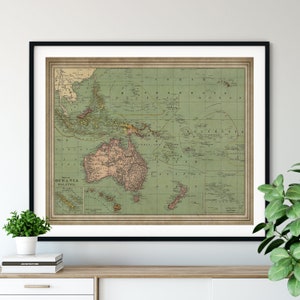 1897 Oceania Map Print, Malaysia Map, Vintage Map Art, Antique Map, Australia Map, New Zealand Map, Polynesia, Micronesia, Philippines, Gift