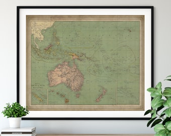 1897 Oceania Map Print, Malaysia Map, Vintage Map Art, Antique Map, Australia Map, New Zealand Map, Polynesia, Micronesia, Philippines, Gift