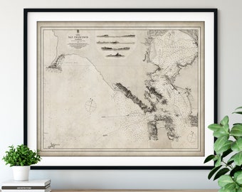 1863 San Francisco Harbour Map Print, Vintage California Map Art, Antique Map Wall Art, Old Map Poster, Sailing Gift, Harbor Nautical Chart