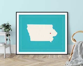 Custom Iowa State Art, Customized State Map Art, Personalized Gift, Iowa Art, Heart Map, Iowa Map, Hometown Love Map, Iowa Print, Silhouette