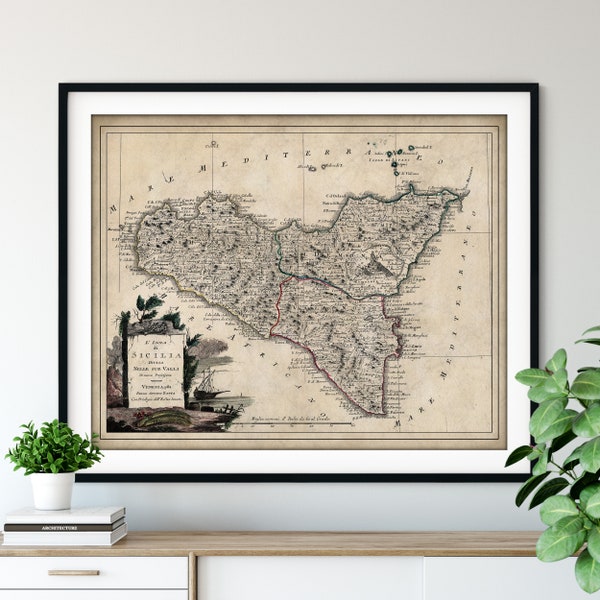 1782 Sicily Map Print - Vintage Sicilian Island Map Art, Antique Map, Old Map Poster, Sicilia Wall Art, Italian Gift, Topography Map