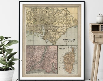 1901 Marseilles Map Print - Vintage Nice Map Art, Antique Corsica Map Poster, French History Gift, Mediterranean Island, Southern France