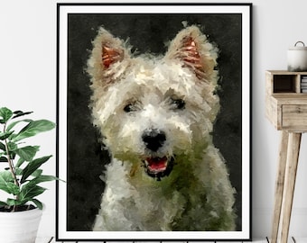 West Highland Terrier Print, Westie Art, Westie Gifts, Dog Portrait, Pet Oil Painting, Dog Lover Gift, Dog Decor, Dog Mom, Dog Dad Wall Art