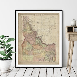 1897 Idaho Map Print, vintage Map Art, Antique Map, Old Map, Idaho Wall Art, Idaho Art, Idaho Print, Idaho Gift, Idaho County Map, State Map