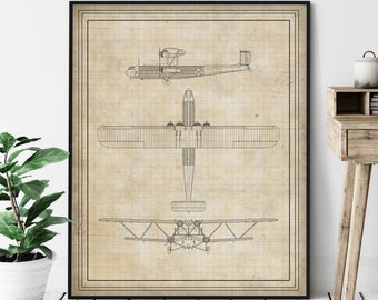 Four Engine Biplane Elevation Print - Aviation Blueprint, Airplane Plan Poster, Plane Drawing, Airplane Art, Airplane Print, Aviation Gift,