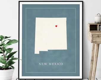 Custom New Mexico Map Art - Heart Over ANY City - Customized State Map Silhouette, Personalized Gift, Hometown Love Print, Travel Heart Map