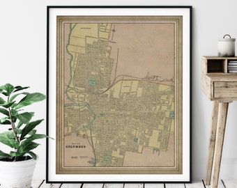 1901 Columbus Ohio Map Print, Vintage Columbus Map Art, Antique Columbus OH Map, Columbus Art, Old Maps, Living Room Art, Columbus OH Print